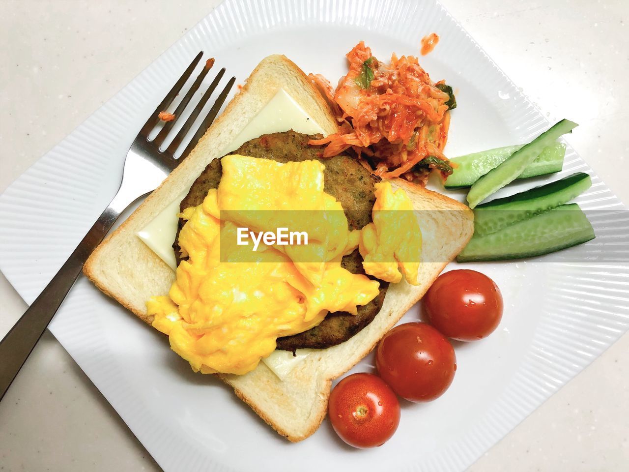 High angle view of breakfast served in plate