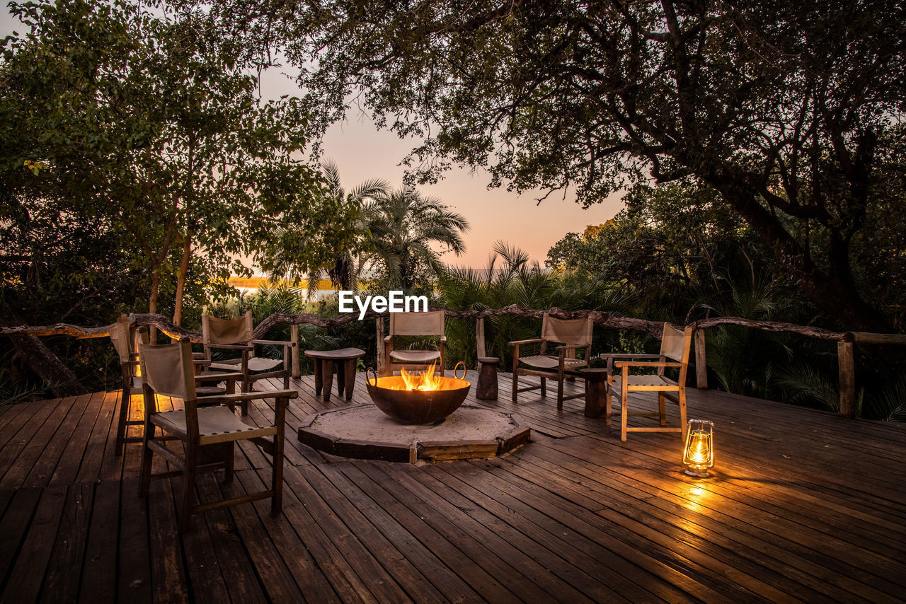 Campfire at sunset in a lodge in africa