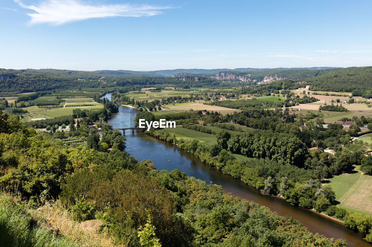 High angle view of river passing through countryside