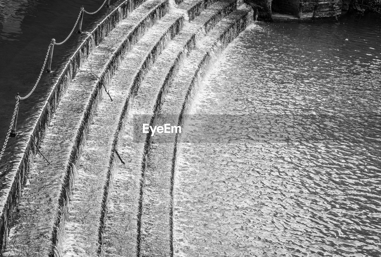 High angle view of tire tracks in winter