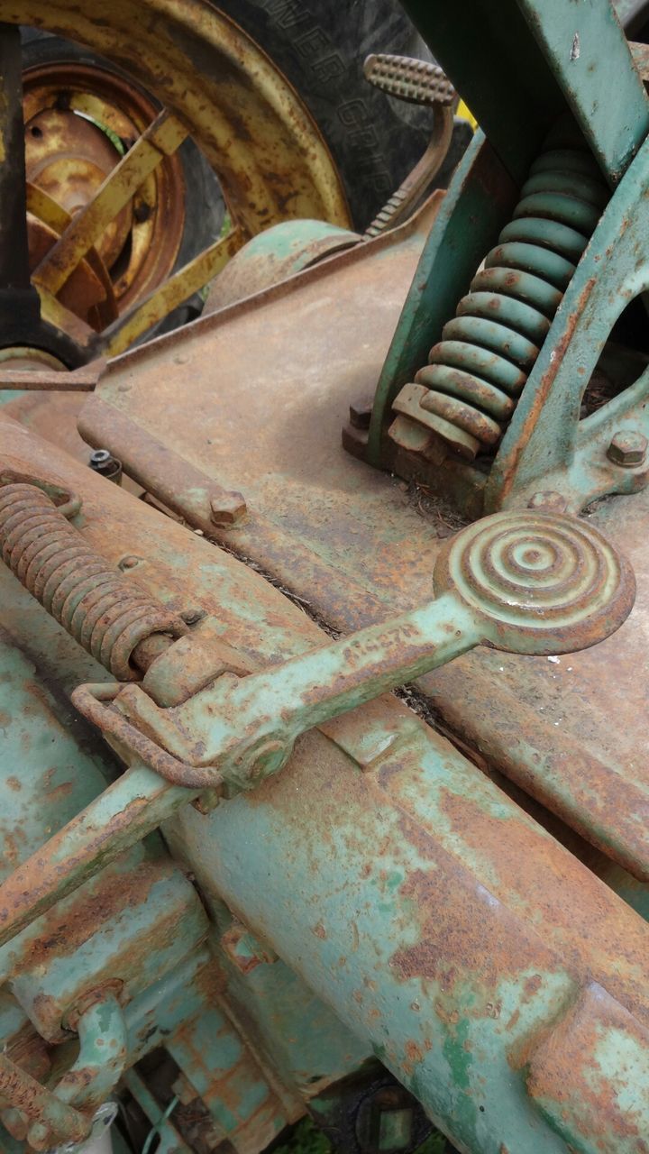 High angle view of rusty metallic machine