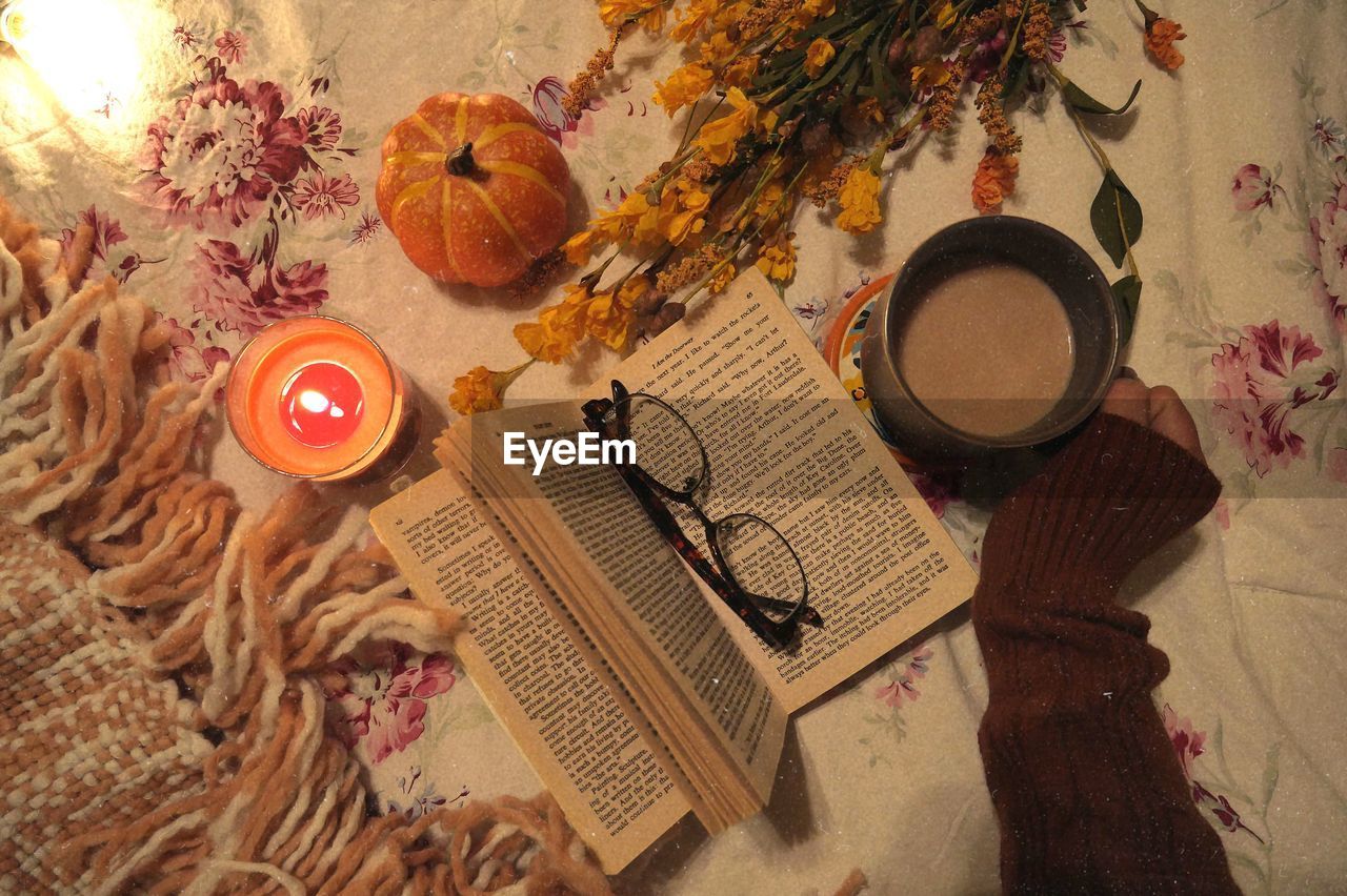 Directly above shot of open book on table