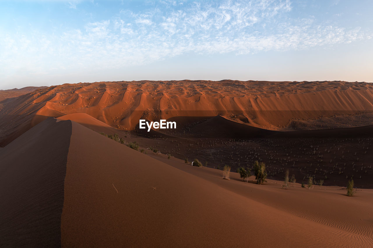 View from nature and landscapes of dasht e lut or sahara desert at sunset. middle east desert