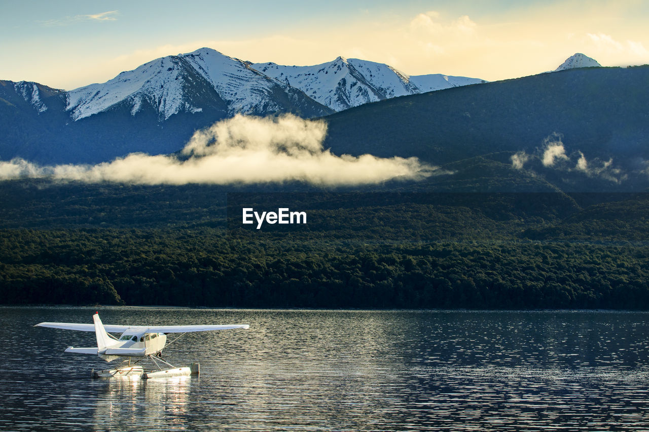 Seaplane floating at lake te anu southland new zealand