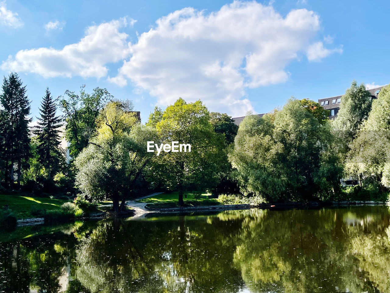 SCENIC VIEW OF LAKE AND TREES AGAINST SKY