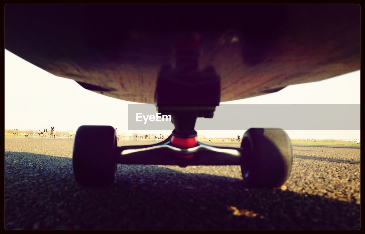 Close-up of skateboard wheels