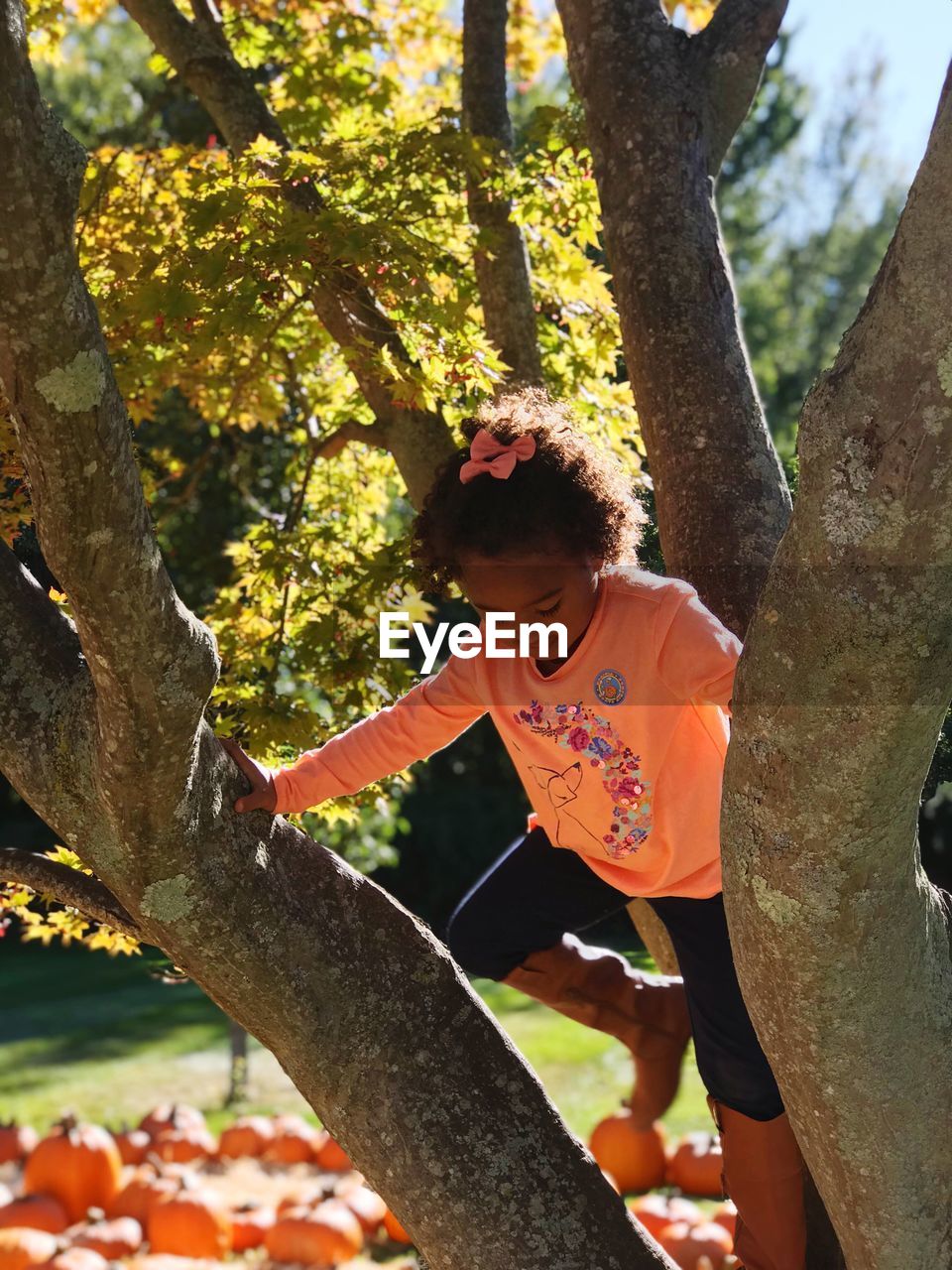 FULL LENGTH OF BOY PLAYING WITH TREE