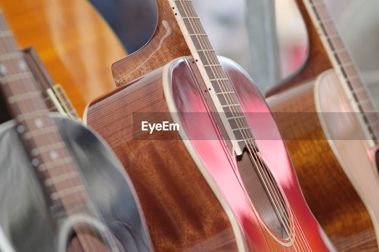 Close-up of acoustic guitars