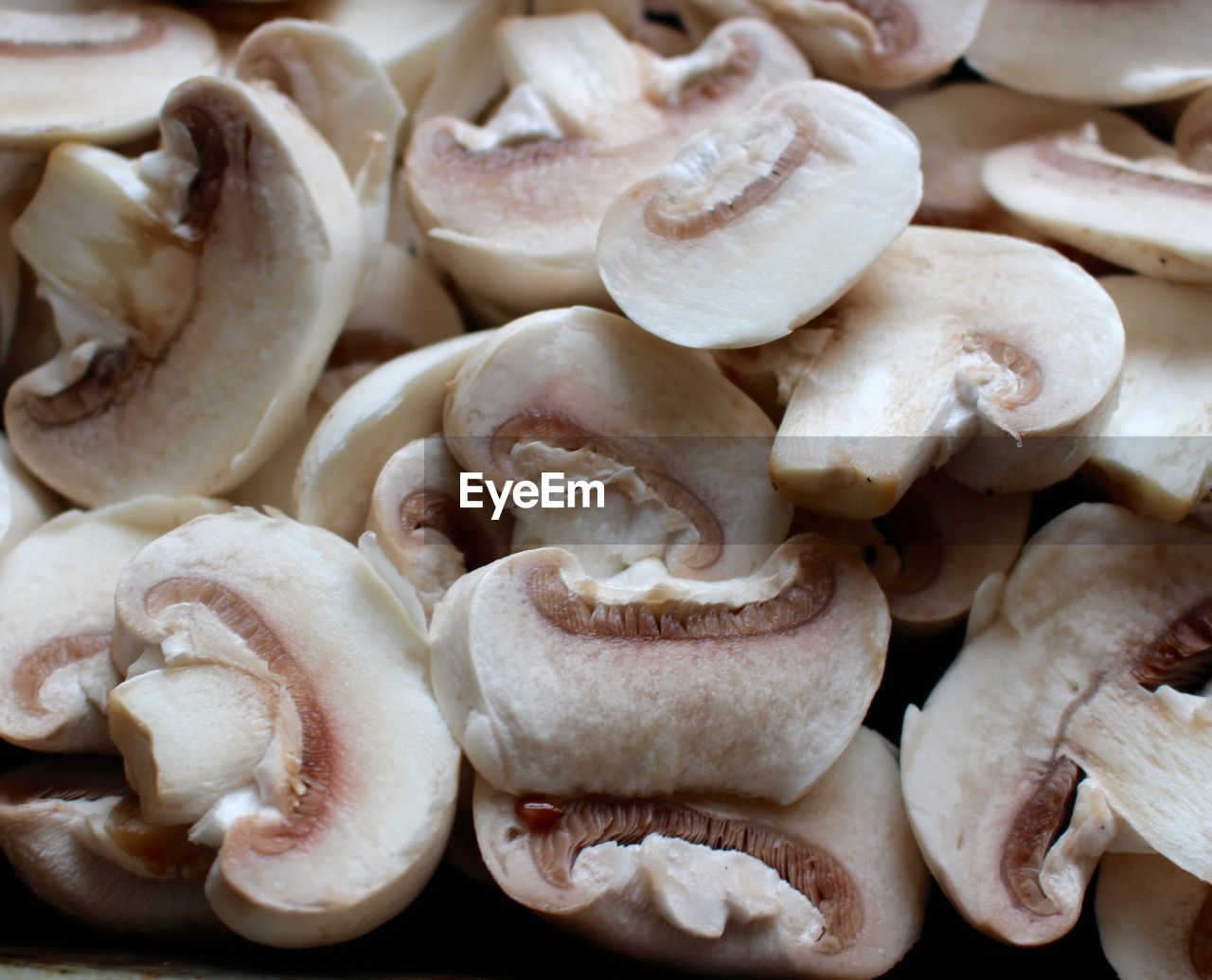 High angle view of fresh sliced mushrooms