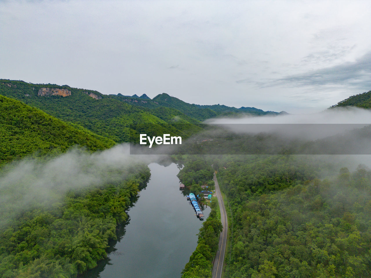 high angle view of waterfall in forest