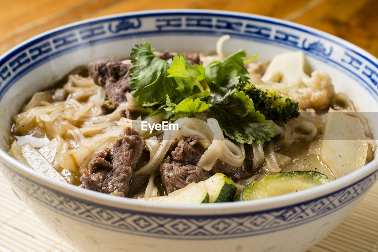 Close-up of soup in bowl on table