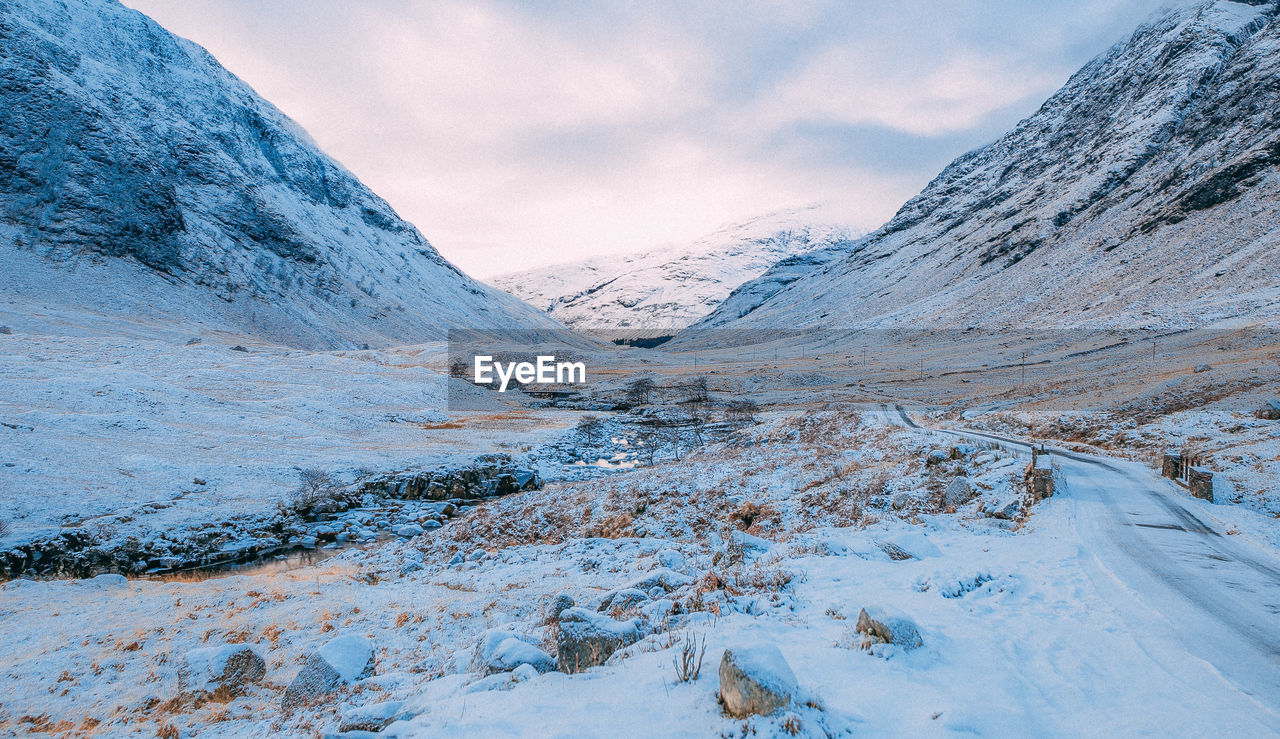 Scenic view of snowcapped mountains against sky