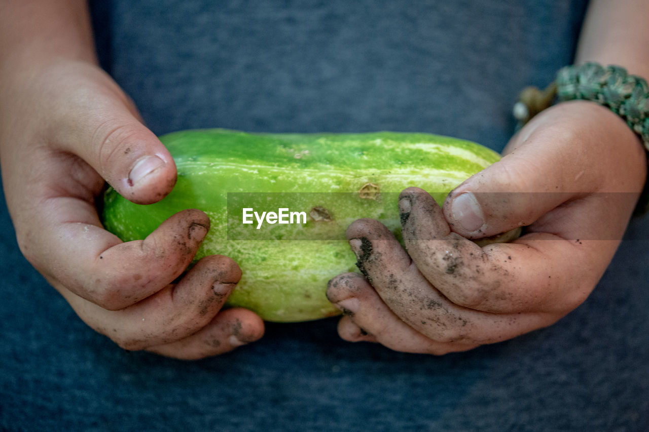 CLOSE-UP OF HAND HOLDING WATERMELON