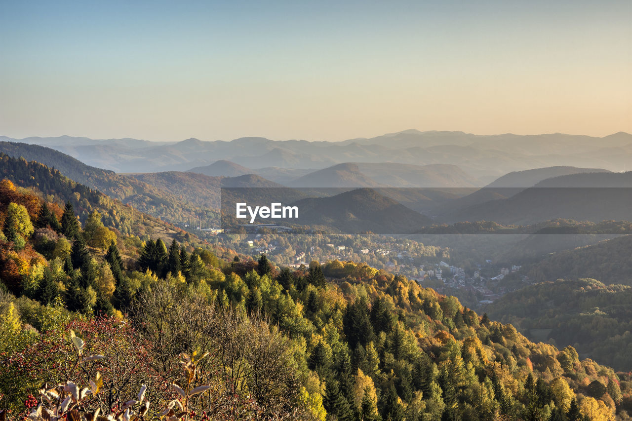 High angle view of mountains against sky