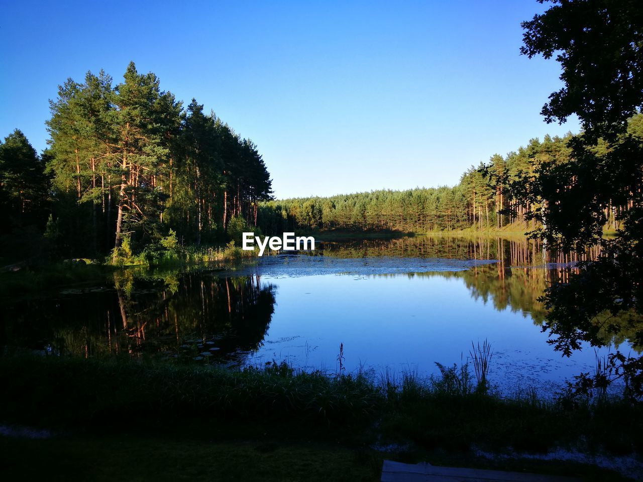 SCENIC VIEW OF LAKE AGAINST CLEAR SKY