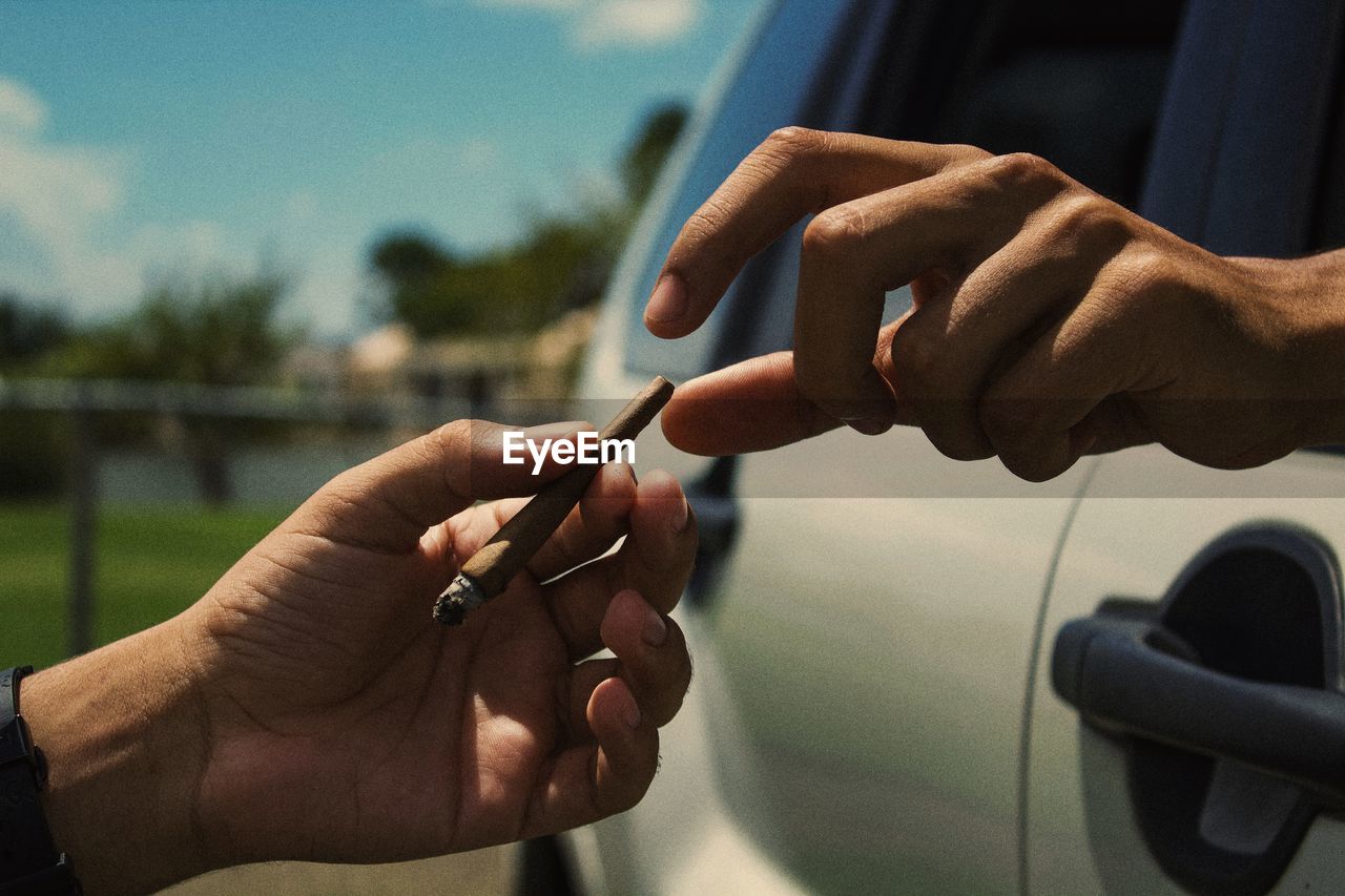 Cropped image of hand holding marijuana joint