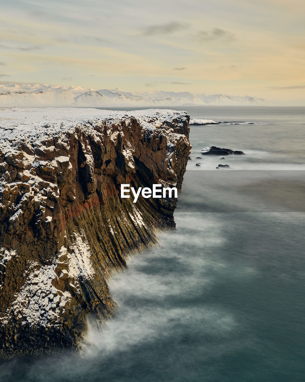 Amazing landscape of cliff and sea in winter
