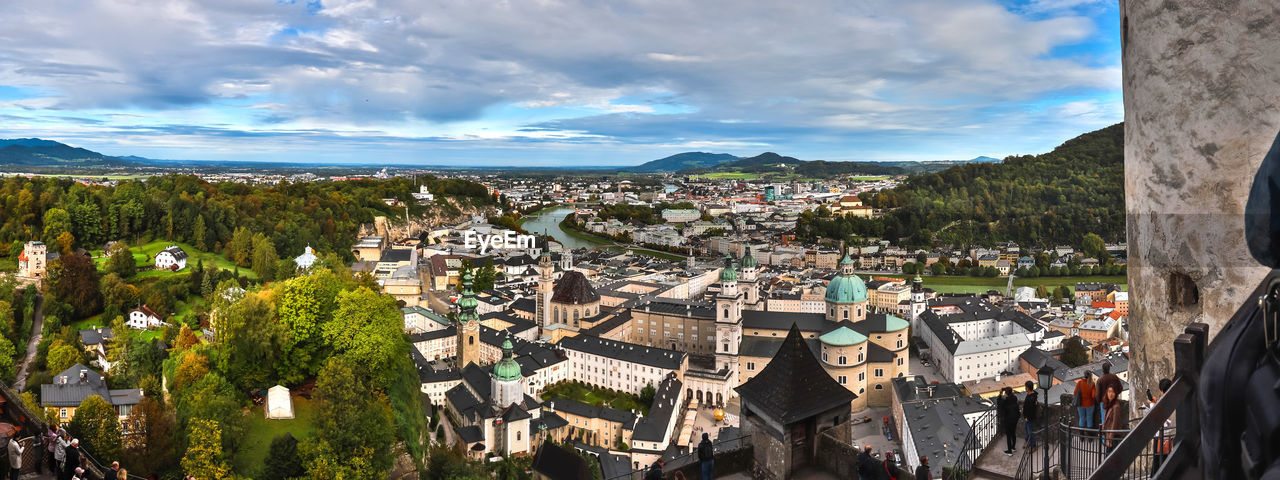 High angle shot of townscape against sky