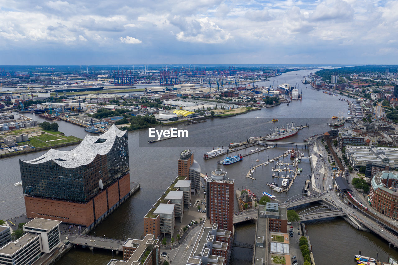 HIGH ANGLE VIEW OF BUILDINGS AGAINST SKY