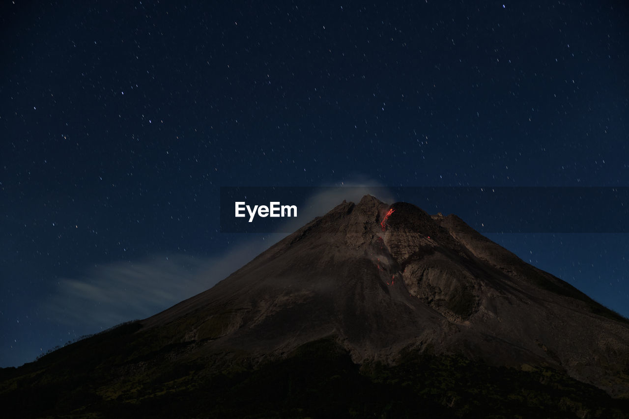 Mount merapi erupts with high intensity at night during a full moon. 