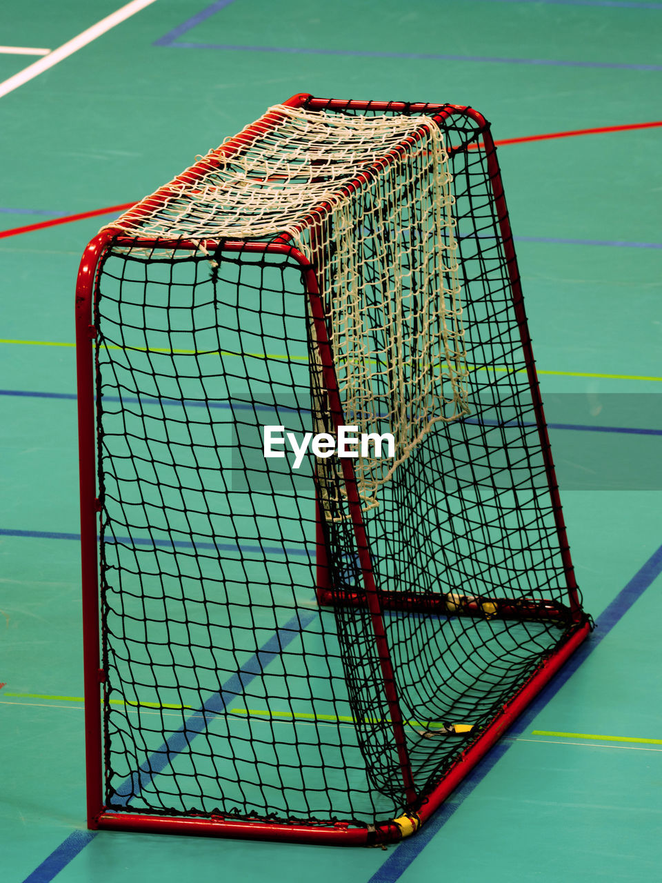 Floorball hockey court indoor hall with gate. the school gym for children school teams play