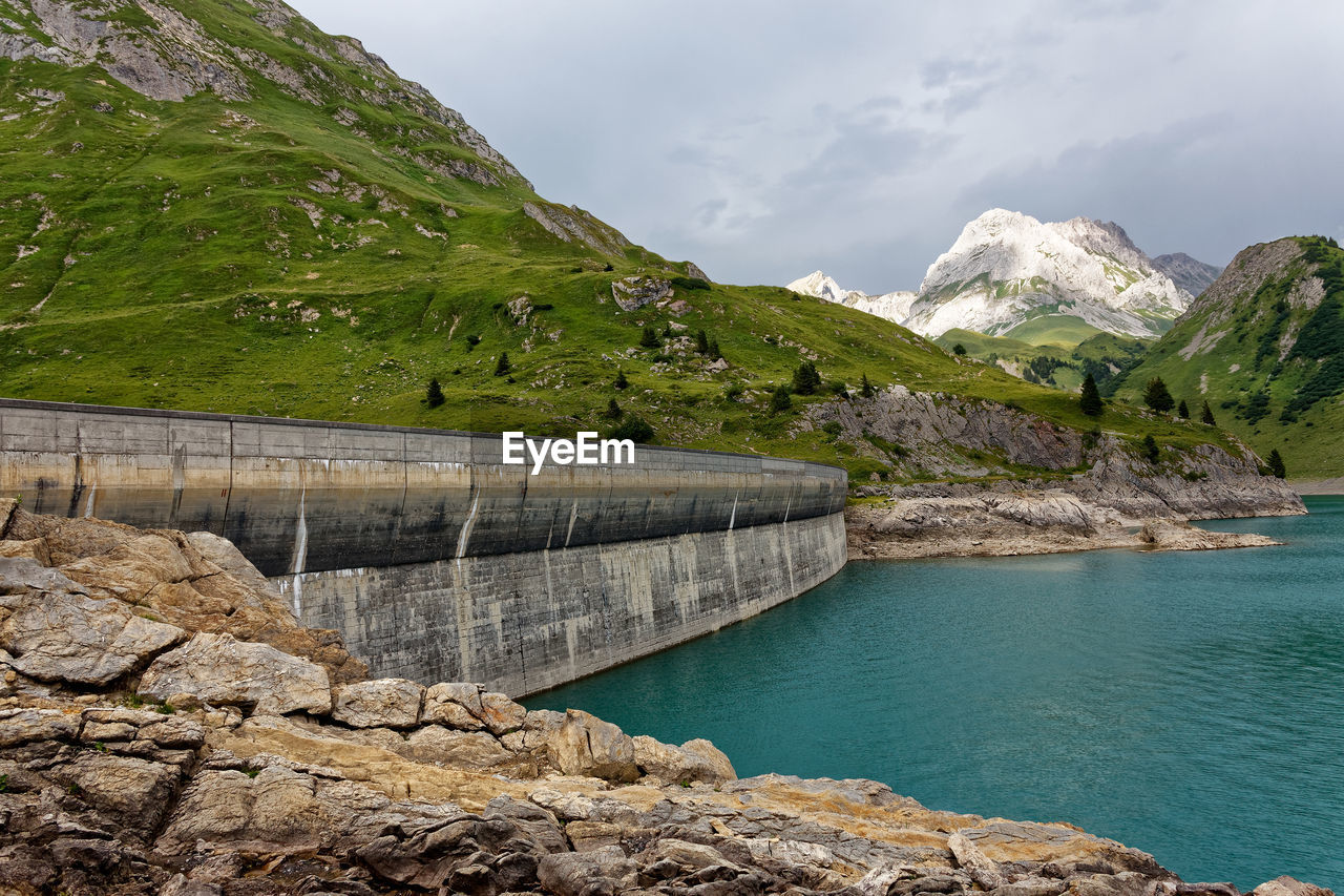 Scenic view of dam against sky