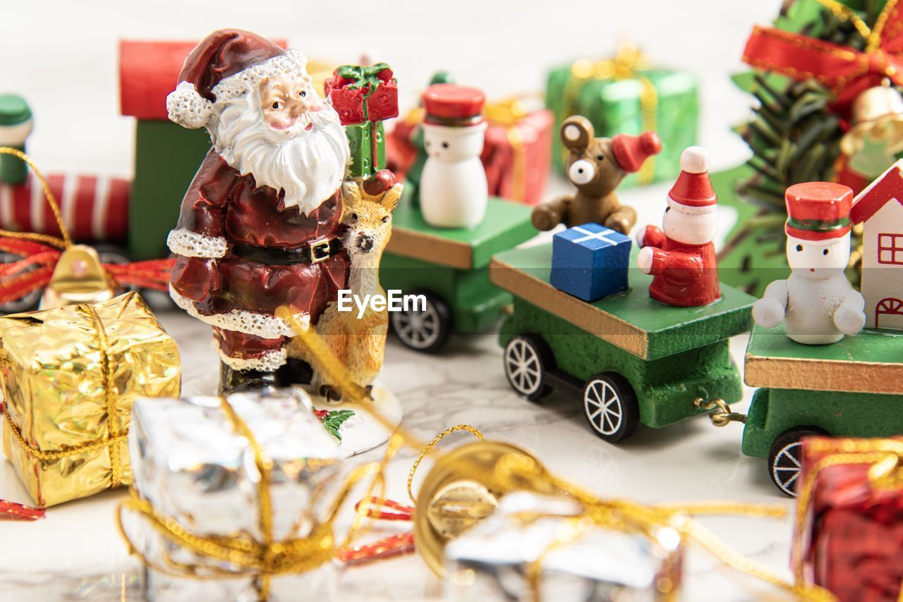 Close-up of christmas decorations on table