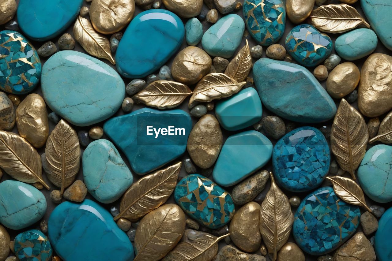 turquoise, blue, aqua, full frame, gemstone, azure, jewellery, large group of objects, teal, fashion accessory, abundance, green, no people, backgrounds, turquoise colored, stone, close-up, rock, multi colored, pattern, pebble, jewelry, art, nature