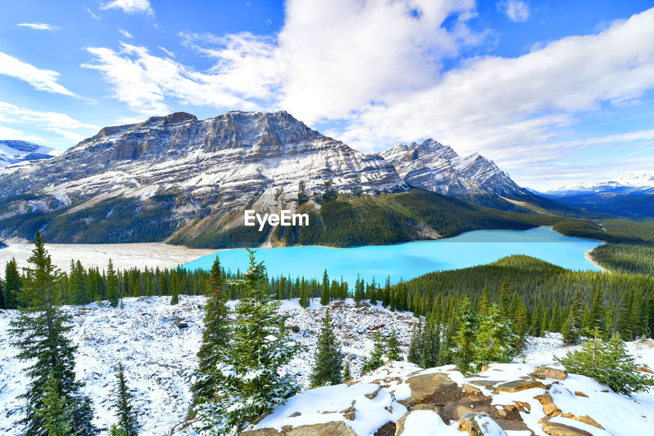 Scenic view of snowcapped mountains against sky