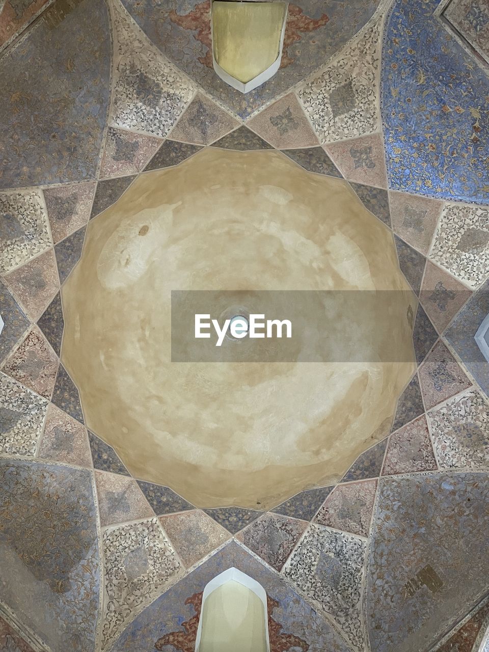 pattern, art, flooring, floor, geometric shape, architecture, circle, shape, tile, indoors, no people, built structure, ceiling, mosaic, dome, tiled floor, religion, marble, directly below, place of worship, history, travel destinations, belief, the past, spirituality