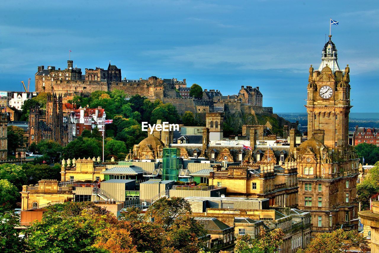 High angle view of buildings in city