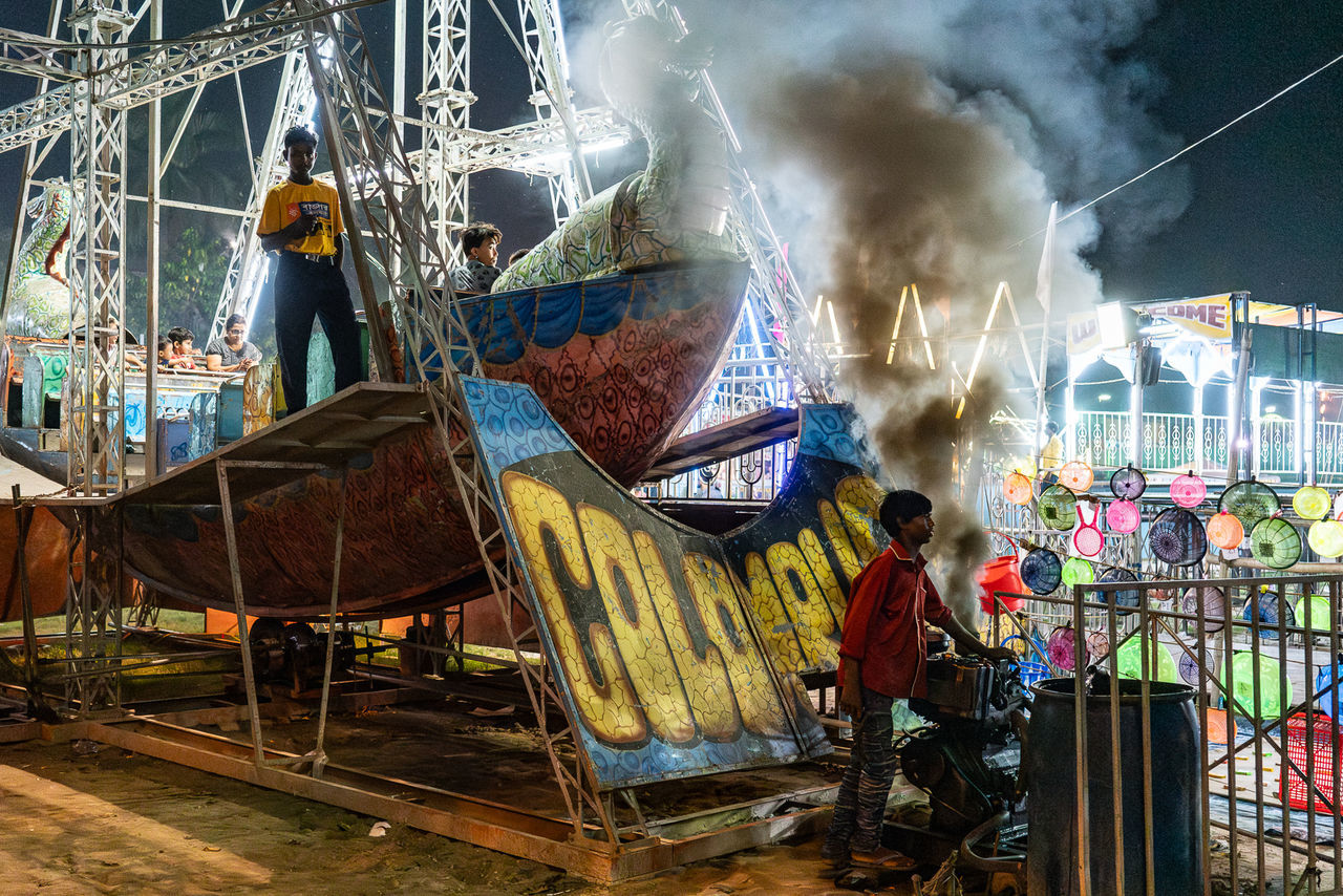 occupation, smoke, men, architecture, group of people, night, adult, nature, outdoors, working