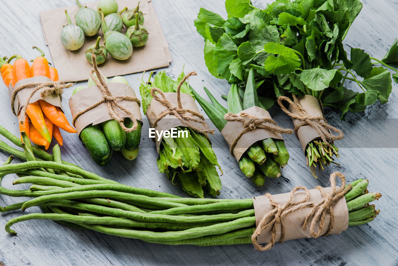 High angle view of food on table