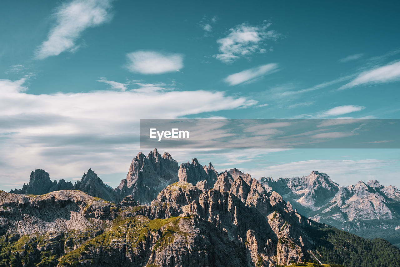 View of the cadini mountain range in the dolomites, italy.