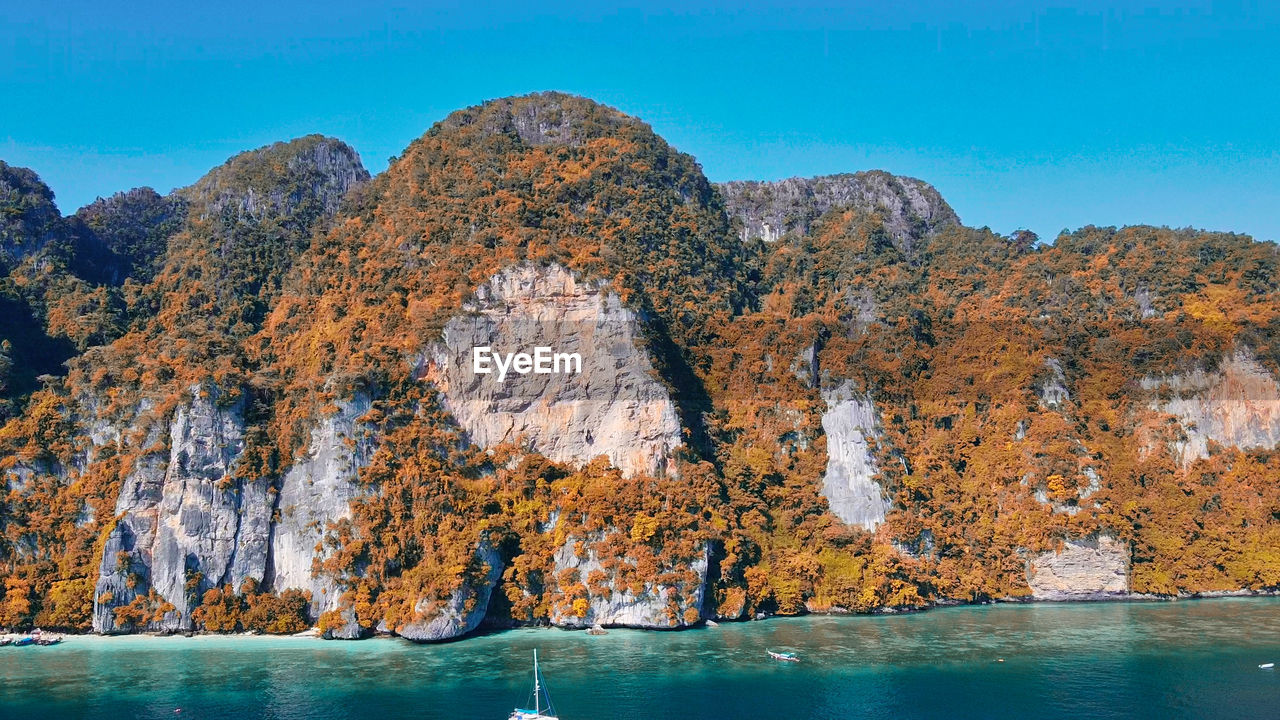 ROCK FORMATIONS ON SEA AGAINST SKY