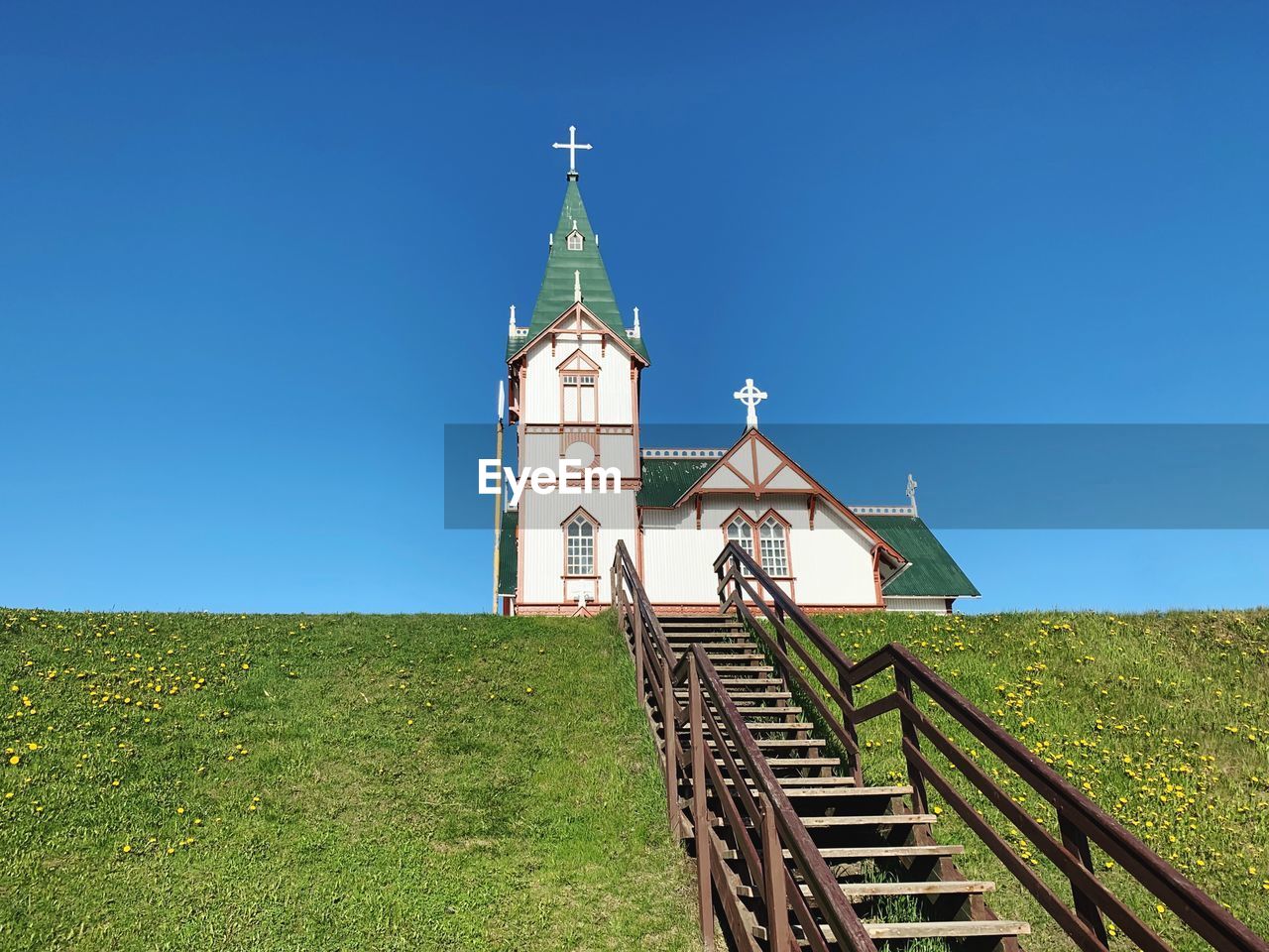 Traditional building against clear blue sky