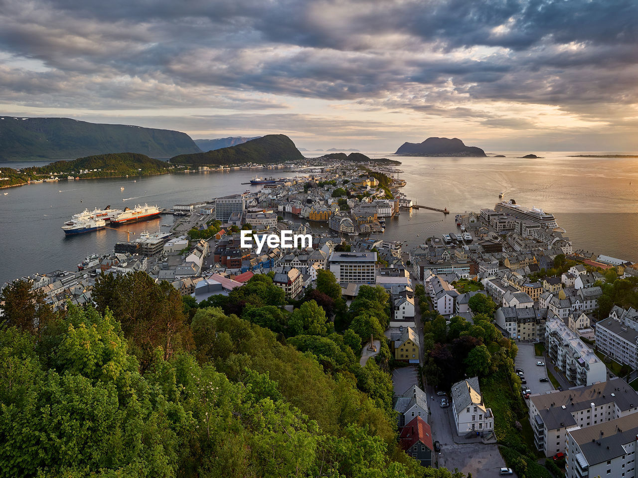View of Ålesund in spring from aksla mountain viewpoint, norway