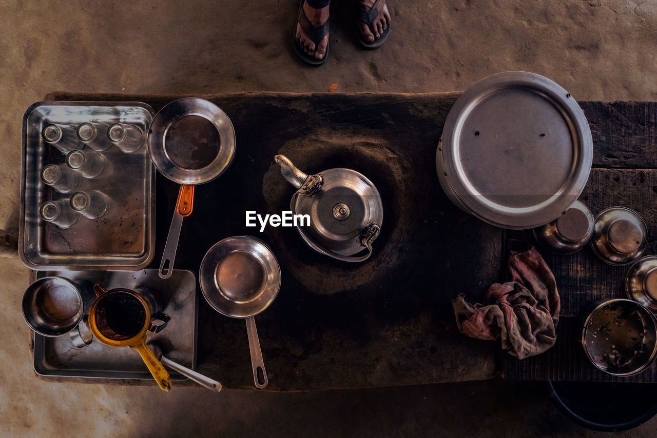 Directly above shot of cooking utensil on table