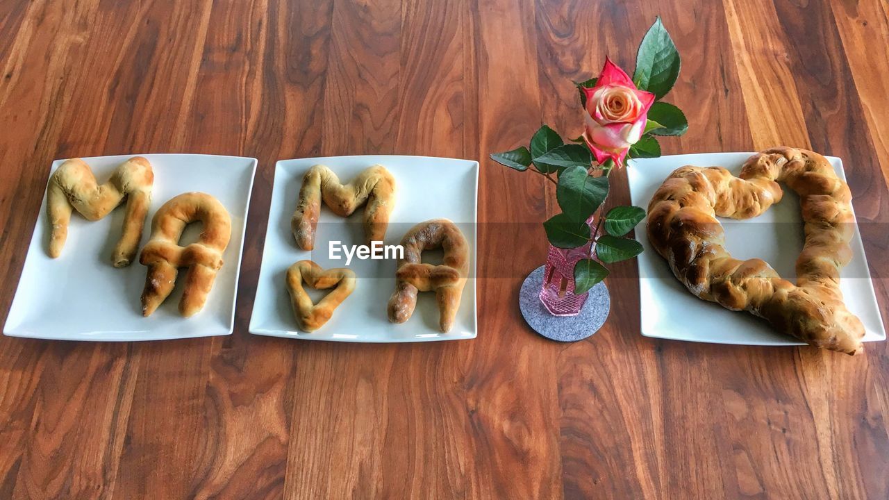 High angle view of breakfast on table