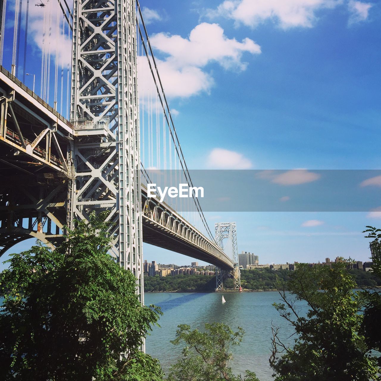 Suspension bridge over river