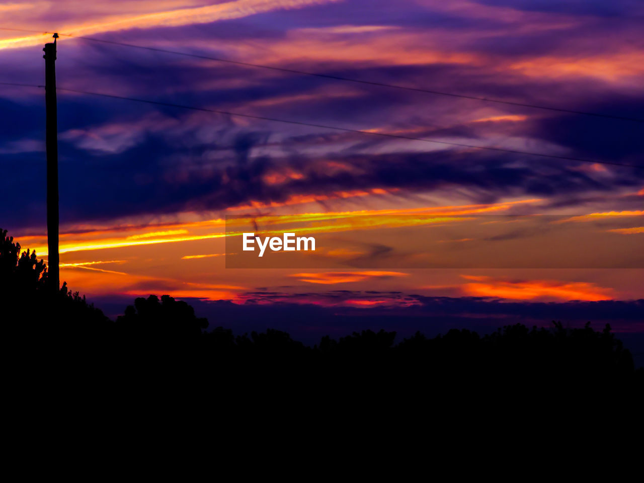 Silhouette trees against cloudy sky during sunset