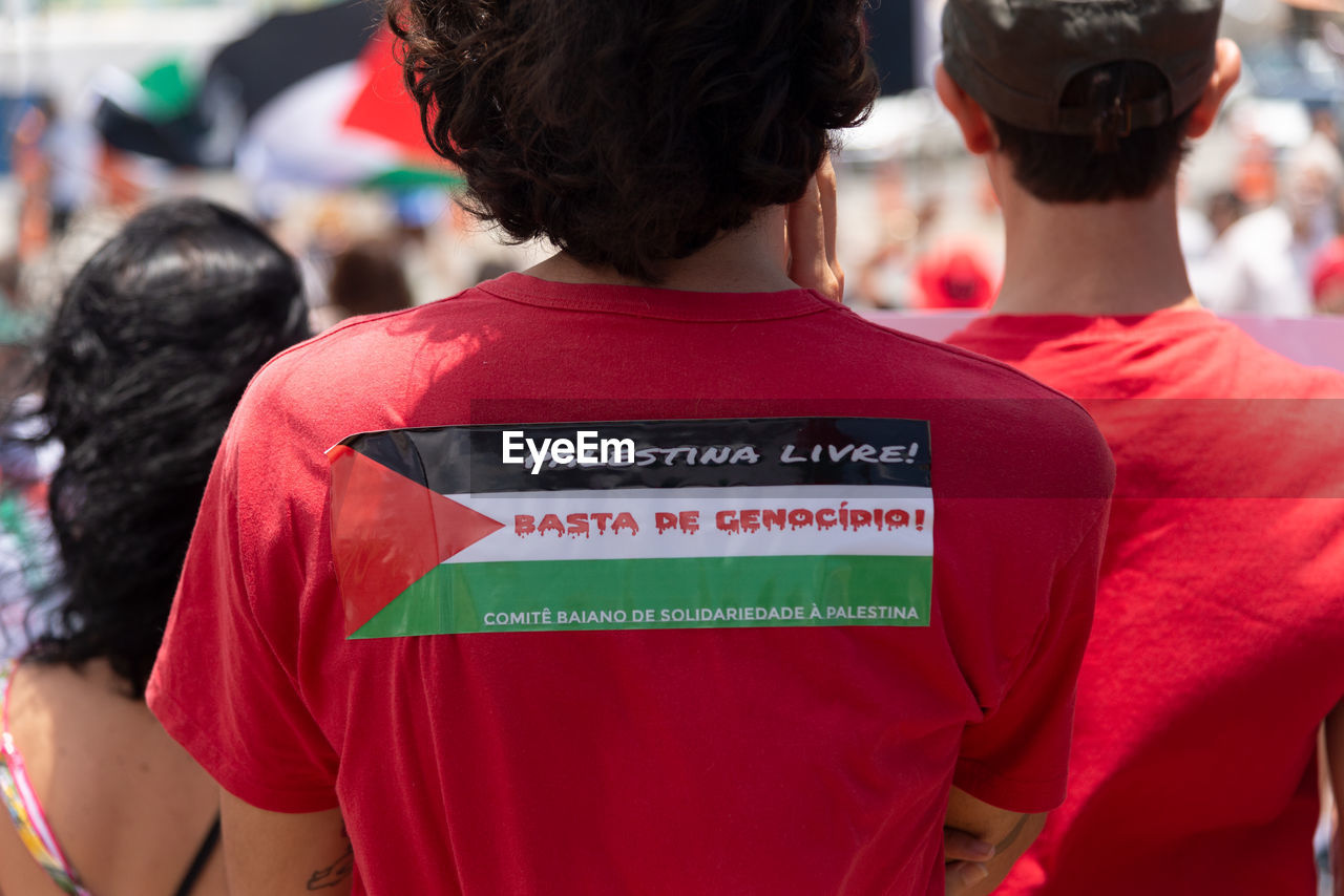 Protesters are seen during a protest against the war in palestine in the city of salvador, bahia.