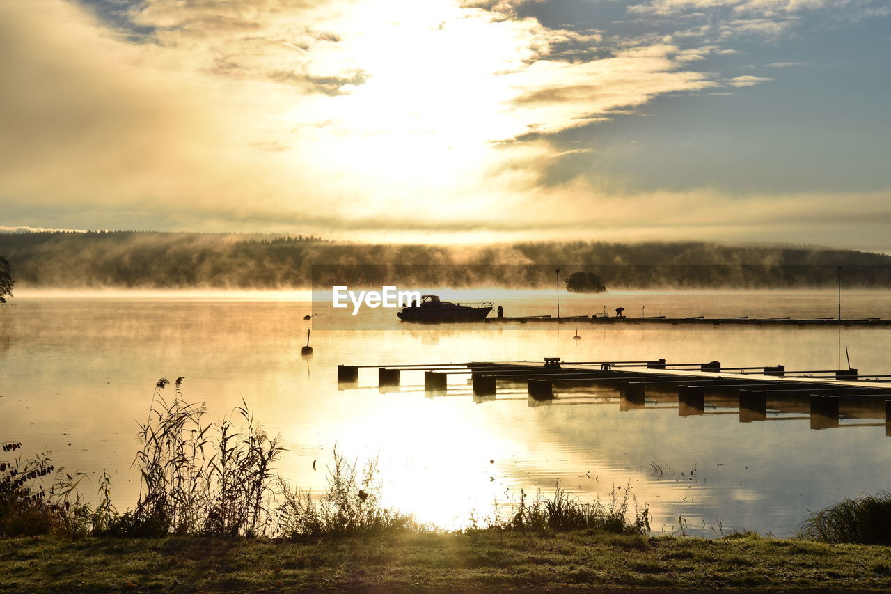 Scenic view of lake against sky during sunset