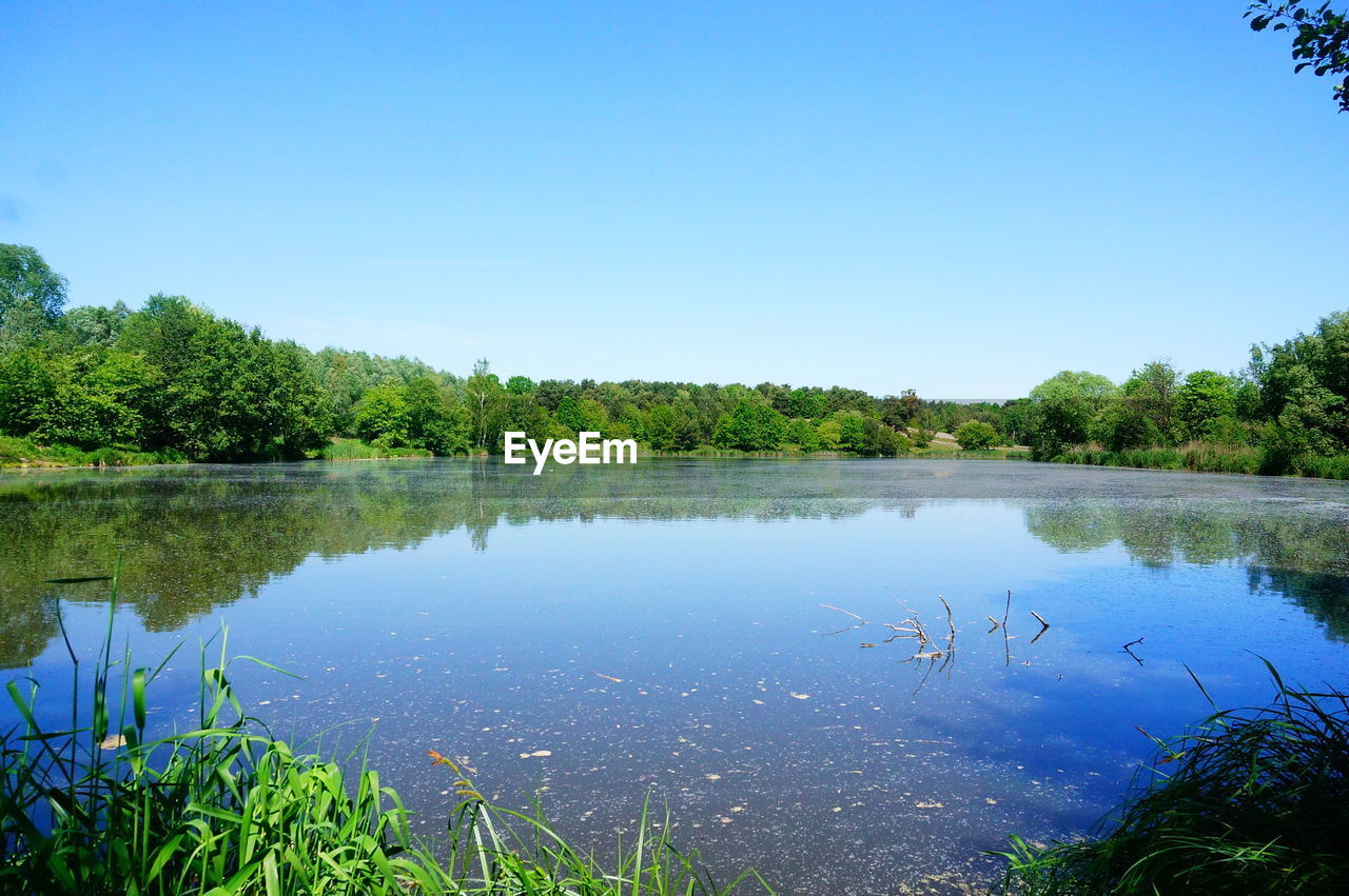 SCENIC VIEW OF LAKE AGAINST CLEAR SKY