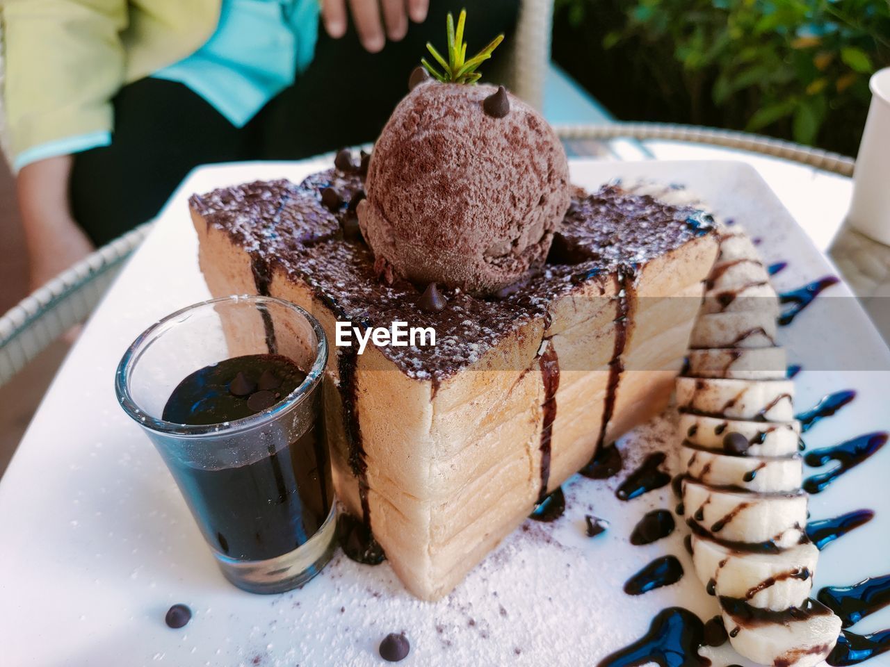 High angle view of cake in plate on table