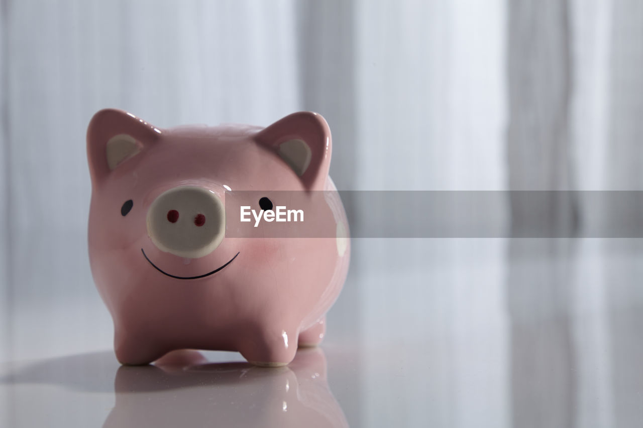 Close-up of  pink color piggy bank 