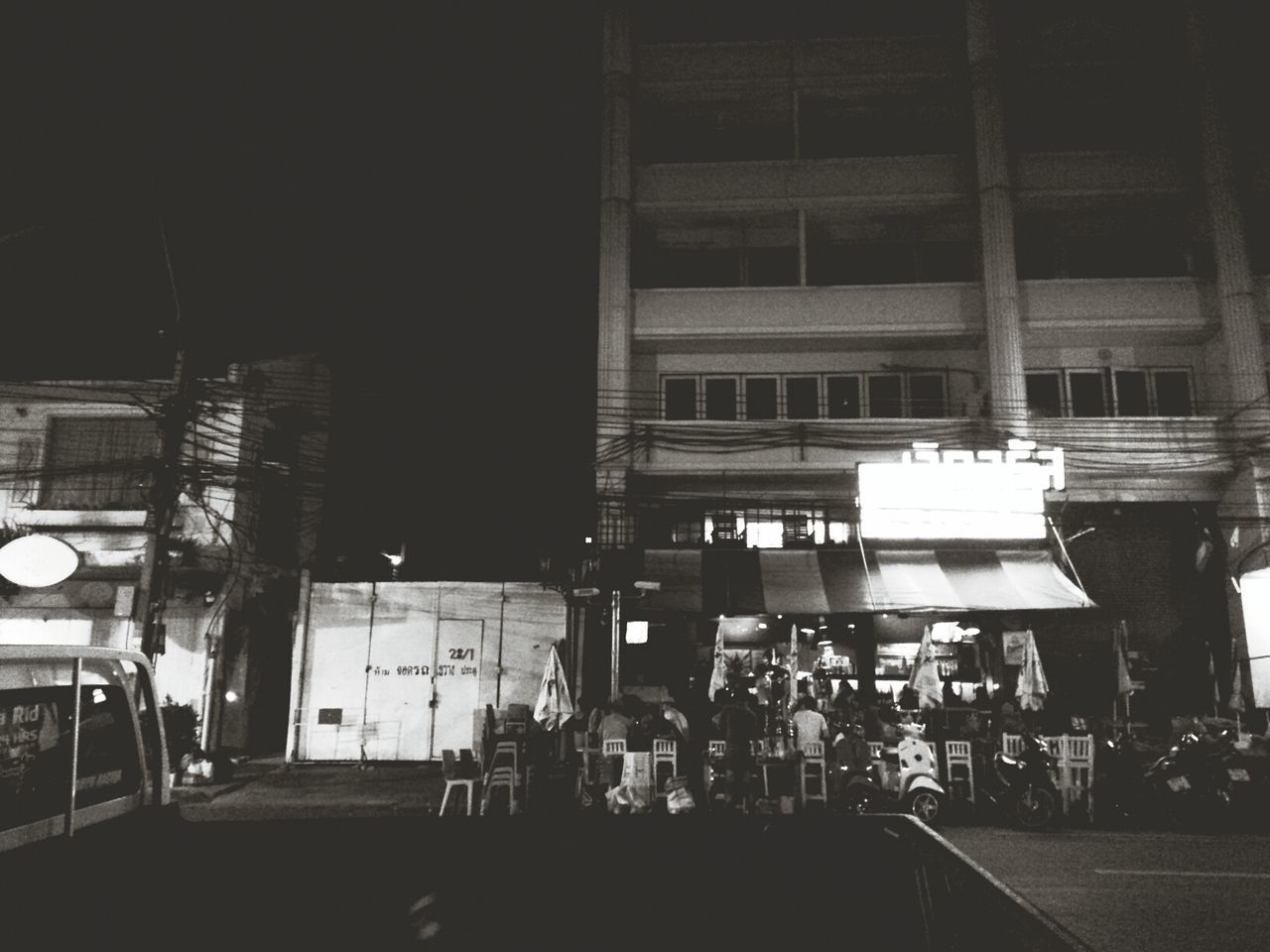 Food stall in building at night