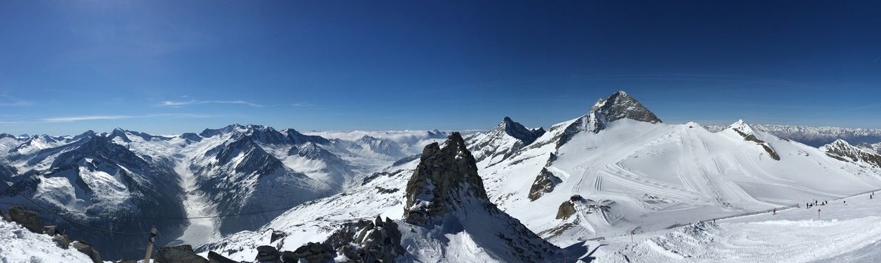 PANORAMIC VIEW OF SNOWCAPPED MOUNTAIN AGAINST SKY