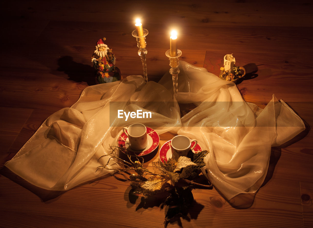 High angle view of christmas decoration on table at home