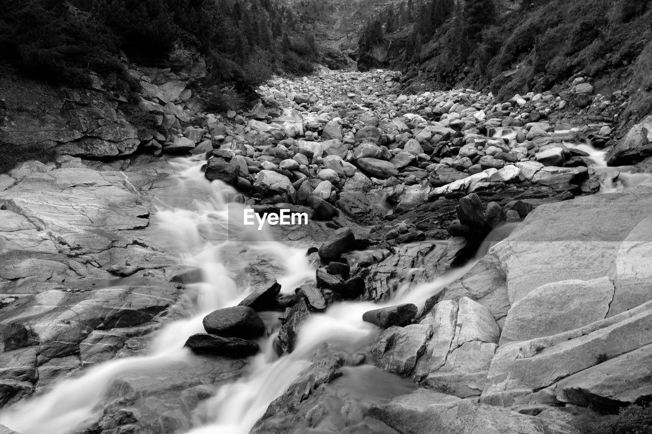 SCENIC VIEW OF WATERFALL IN ROCKS